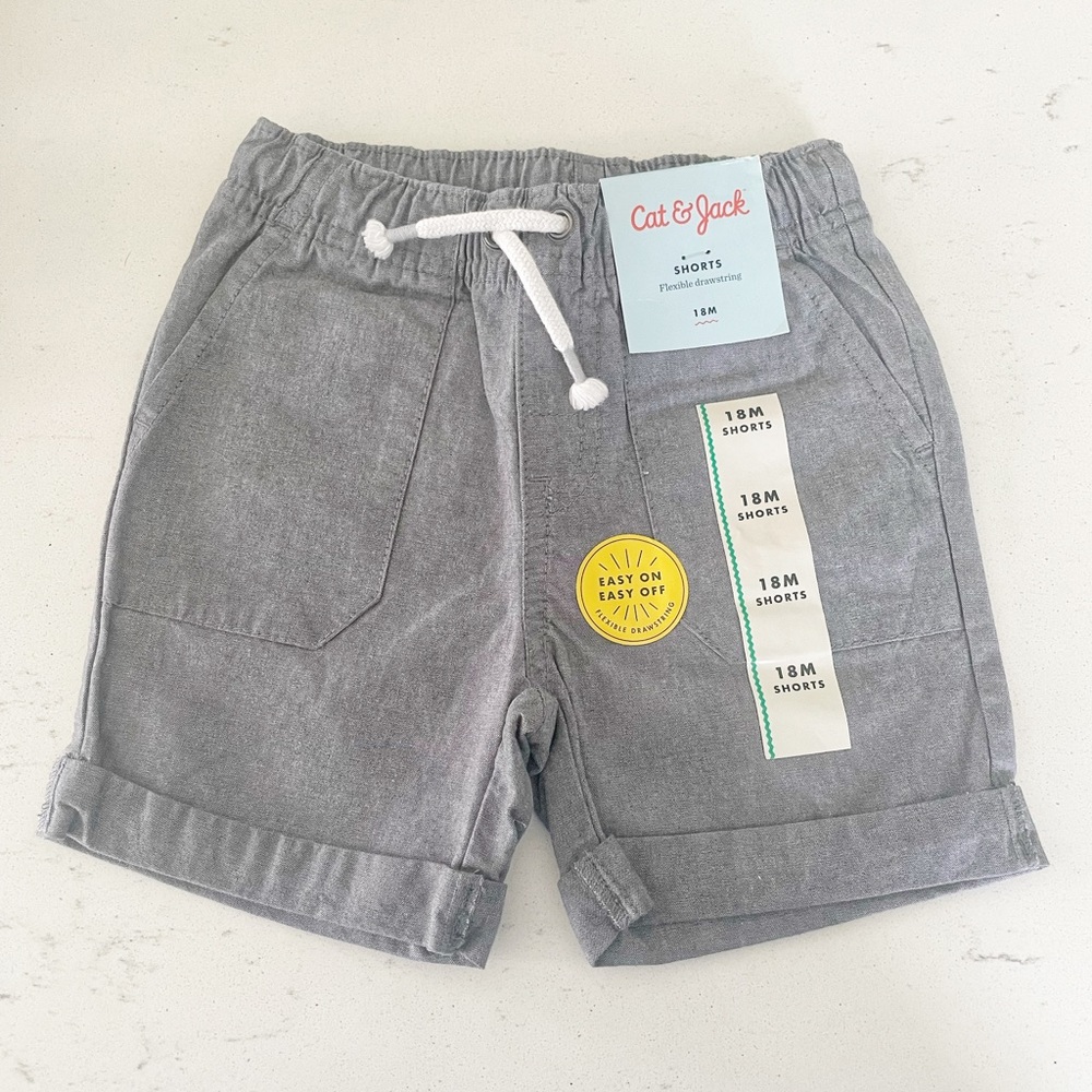 Cat & Jack Gray Boy’s Drawstring Pull On Shorts Size 18 Months NWT